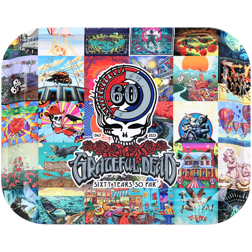 Photograph of product: Grateful Dead x Pulsar Large Metal Rolling Tray w/Lid - 60th Anniversary - 13"x11"