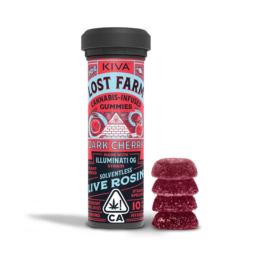 Photograph of product: LOST FARM - DARK CHERRY ROSIN GUMMIES 100MG - KIVA CONFECTIONS