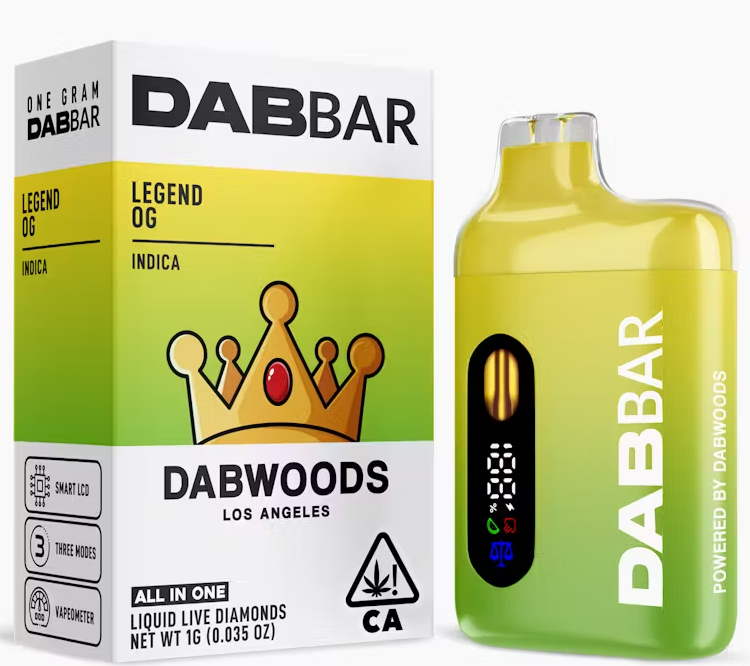 Photograph of product: Dabwoods Dab Bar Legend OG Oui'd Liquid Diamond AIO 1g