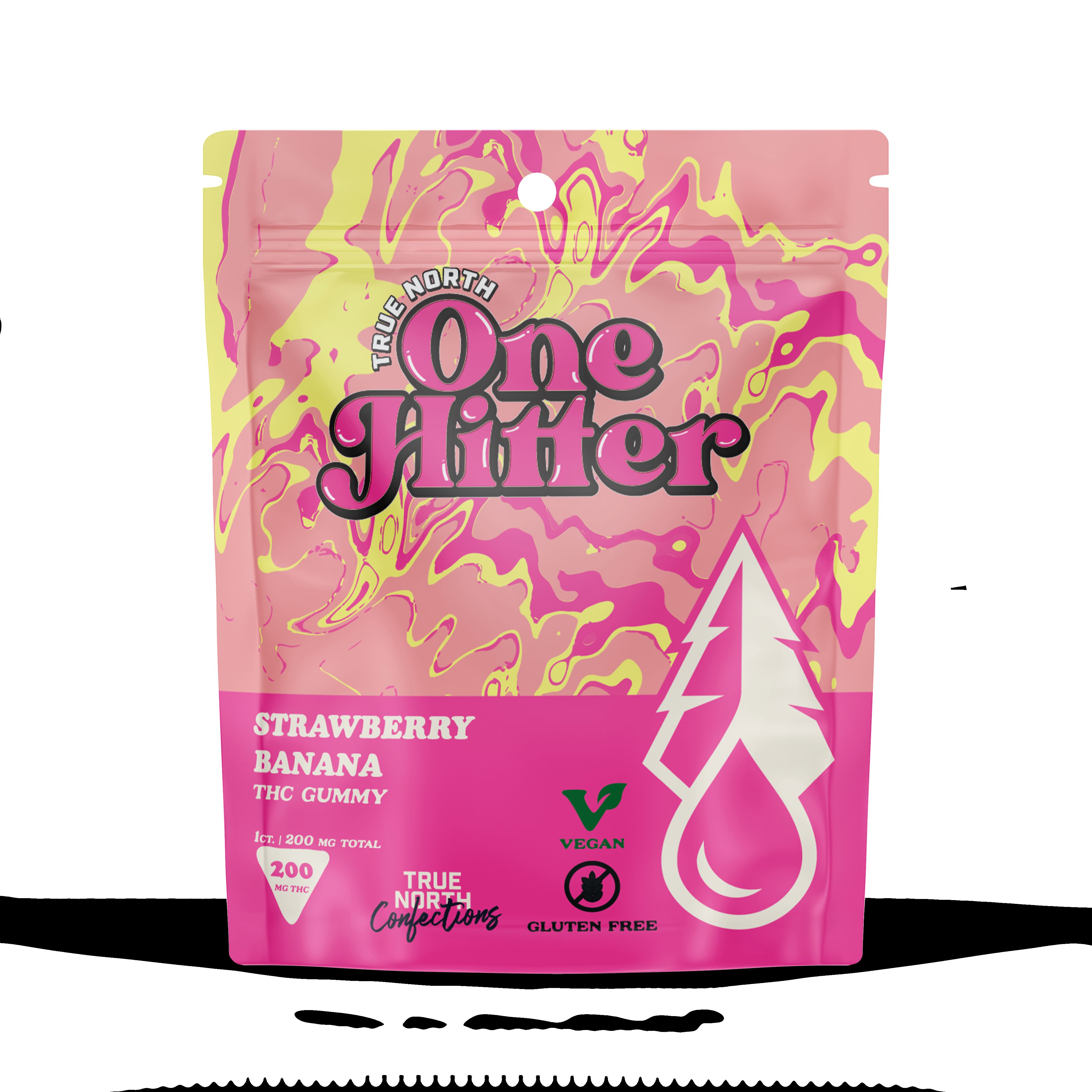 Photograph of product: Strawberry Banana One Hitter Vegan Gummy | True North Confections | 200mg (5/$15)