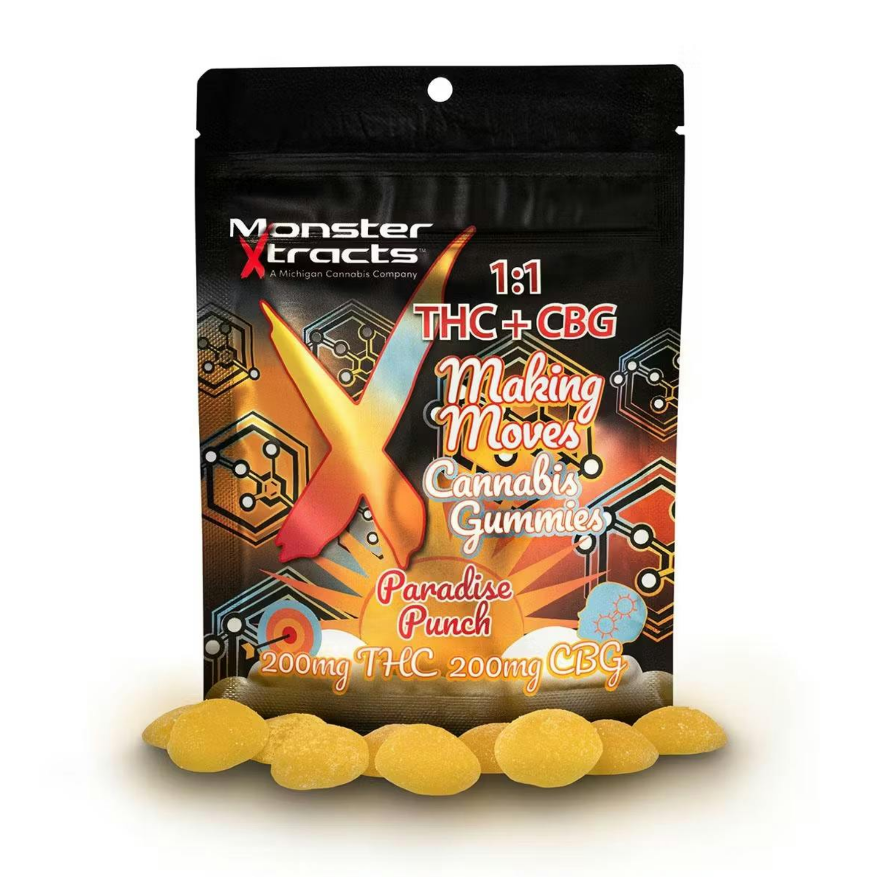 Photograph of product: Monster Xtracts - Paradise Punch 200mg TH-oui + 200mg CBG Gummies