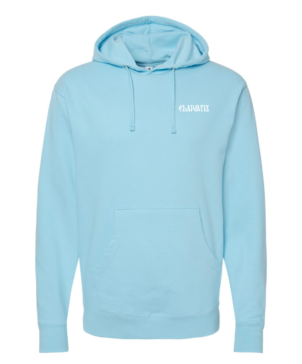 Photograph of product: Claravita Postcard Hoodie | Aqua Blue