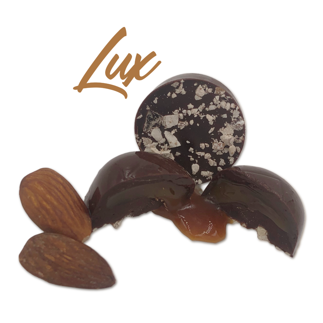 Photograph of product: Lux: Almond Dark Chocolate Caramel - 10pk 100mg