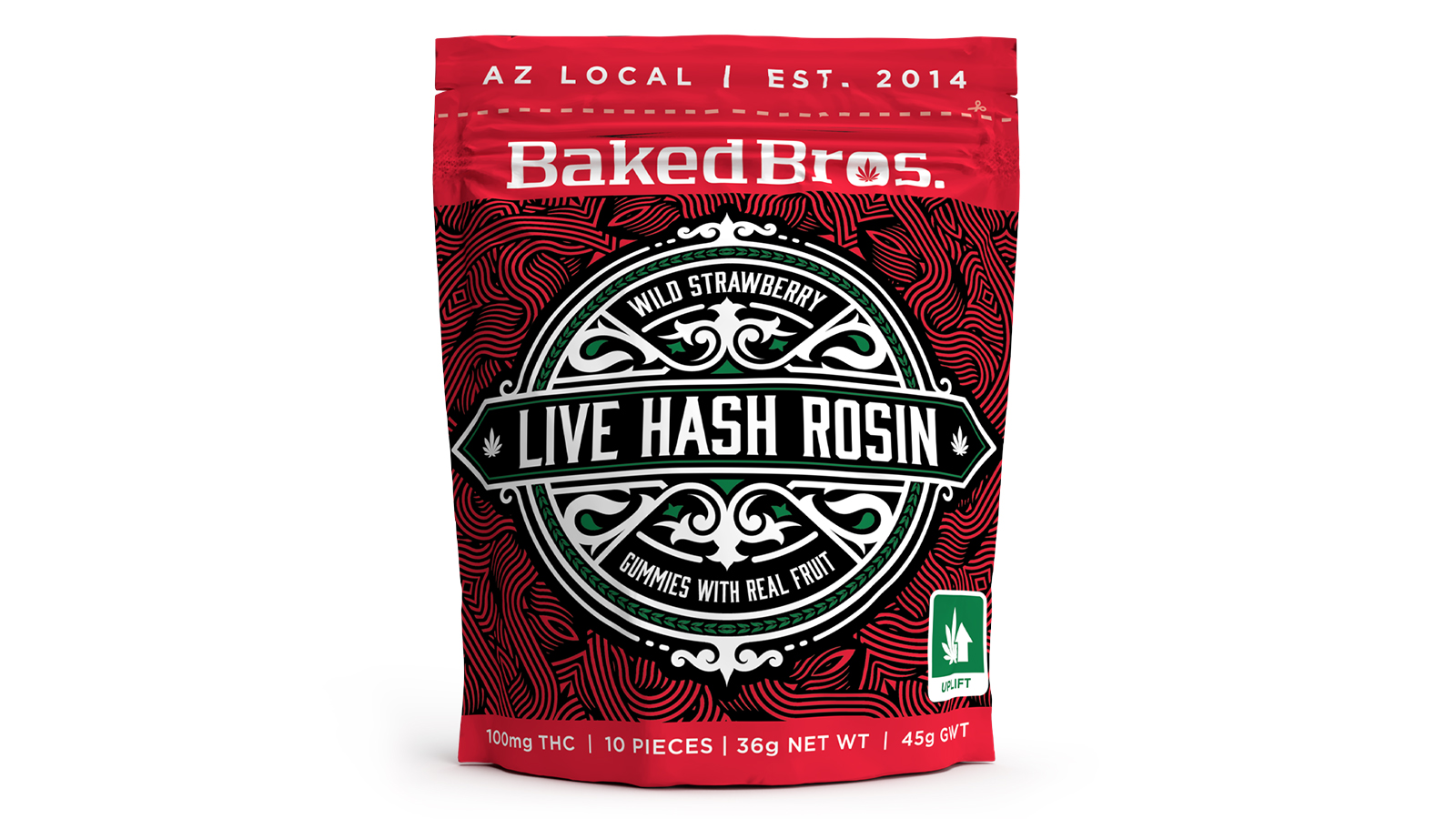 Photograph of product: Baked Bros - Live au chocolat Rosin Gummies - Wild Strawberry (S) (100mg)
