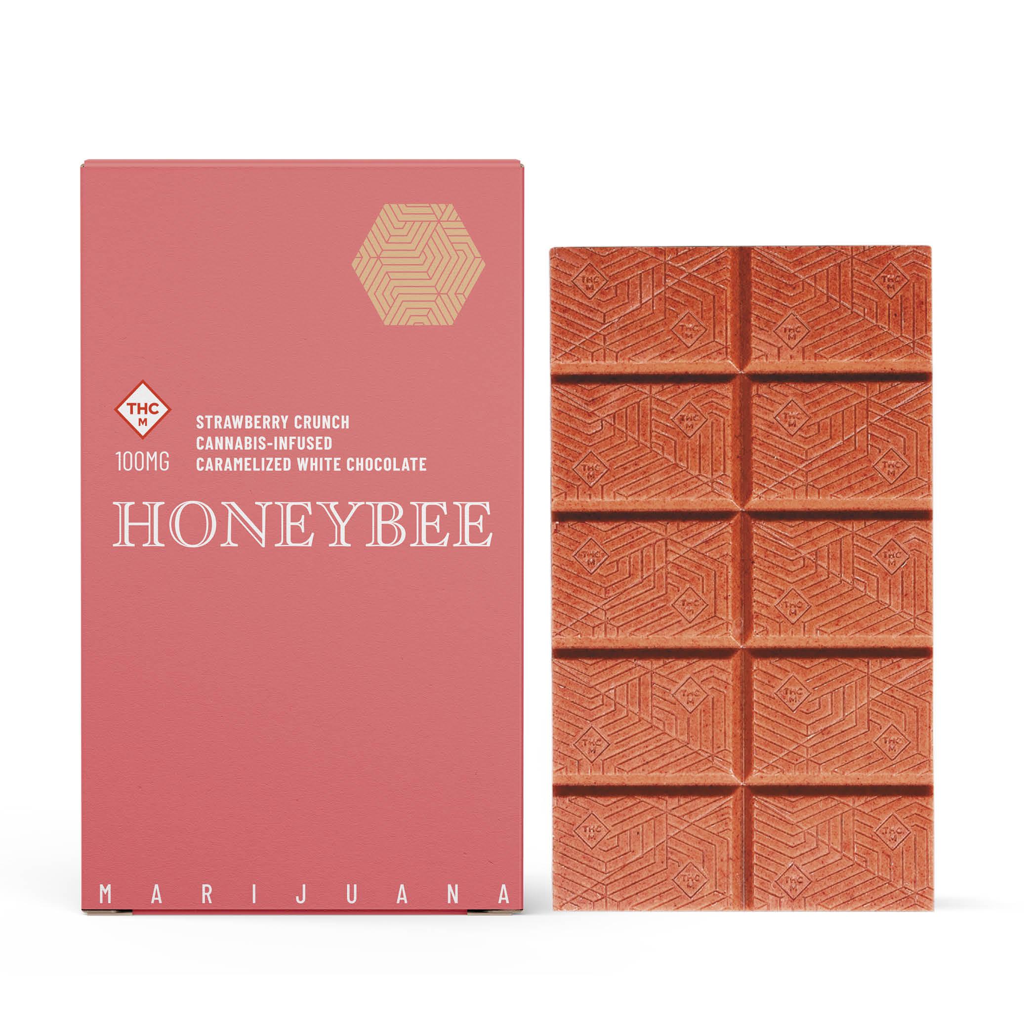 Photograph of product: Honeybee | Strawberry Crunch Chocolate Bar | 100mg
