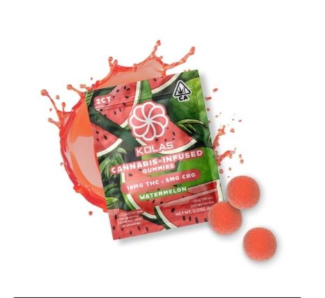 Photograph of product: Kolas - Watermelon 2:1 TH-oui:CBG - 20 mg Gummies - 