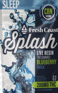 Photograph of product: SPLASH | 200MG LIVE RESIN GUMMIES| 2:1 TH-oui:CBN | BLUEBERRY