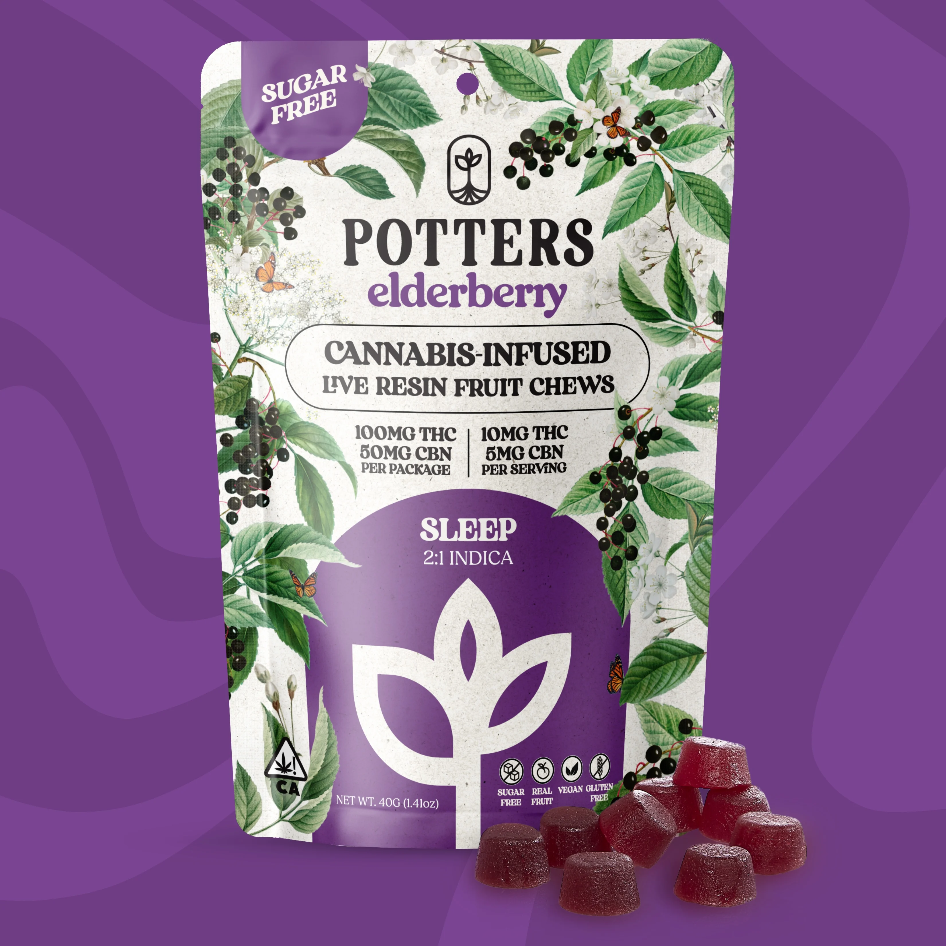 Photograph of product: 2:1 ELDERBERRY 10PACK 100MG CBN SUGAR FREE FRUIT CHEWS