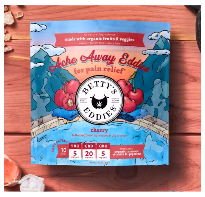 Photograph of product: Ache Away Eddies Cherry Chews 10mg 5pk