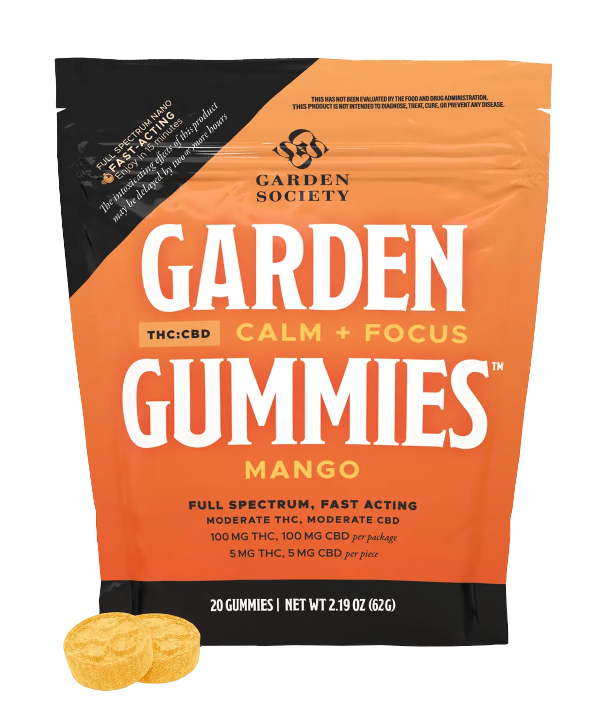 Photograph of product: Garden Society Gummies 20pk/100mg- Mango 1:1 (TH-oui:CBD)