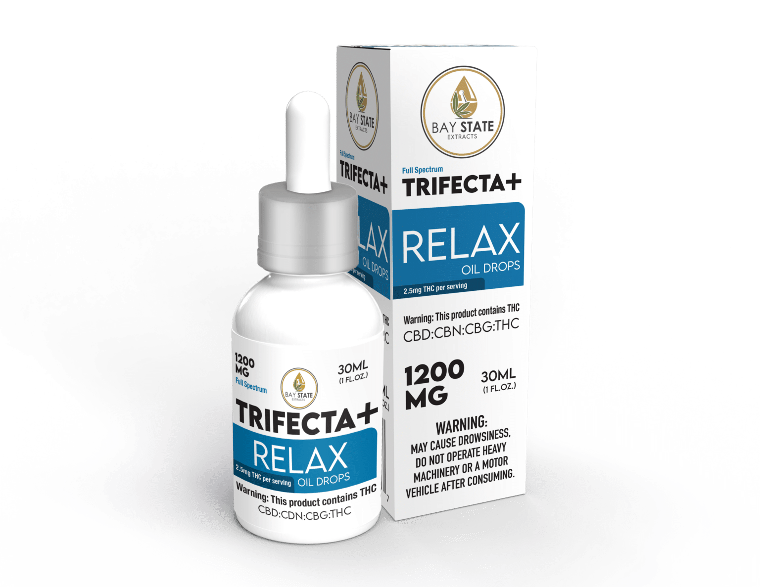 Photograph of product: Bay State  Hemp Co - Trifecta Relax Plus Oil Drops 1200 mg