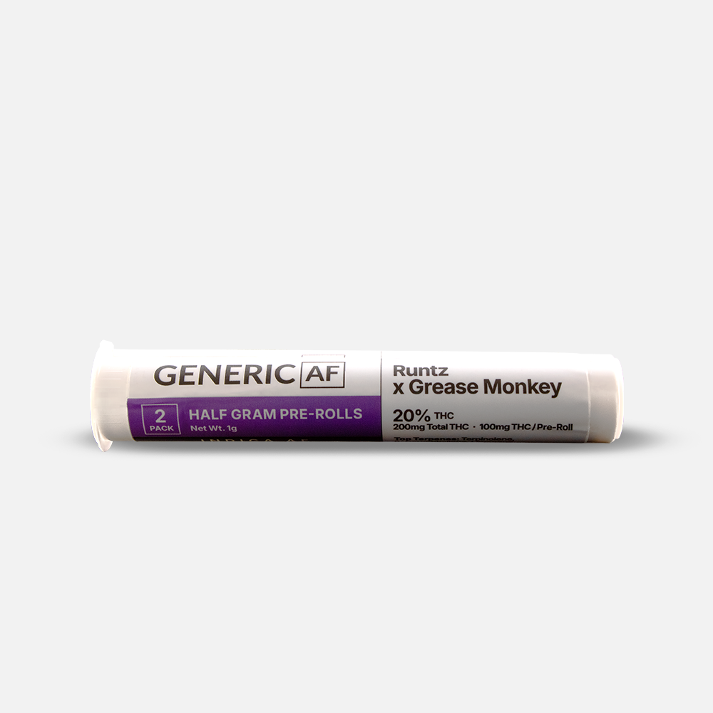 Photograph of Product: Generic AF | Prerolls | Indica AF: Runtz X Grease Monkey | 0.5g 2pk