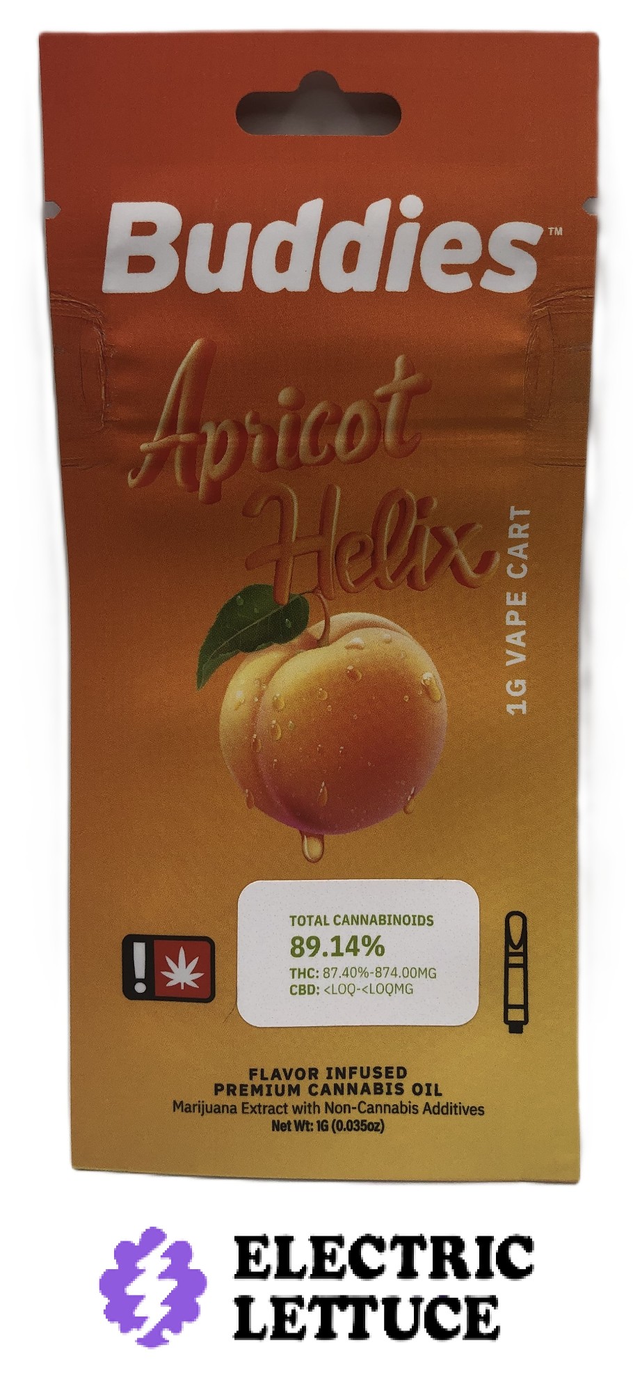 Photograph of product: Buddies Apricot Helix Flavored Cartridge 1g