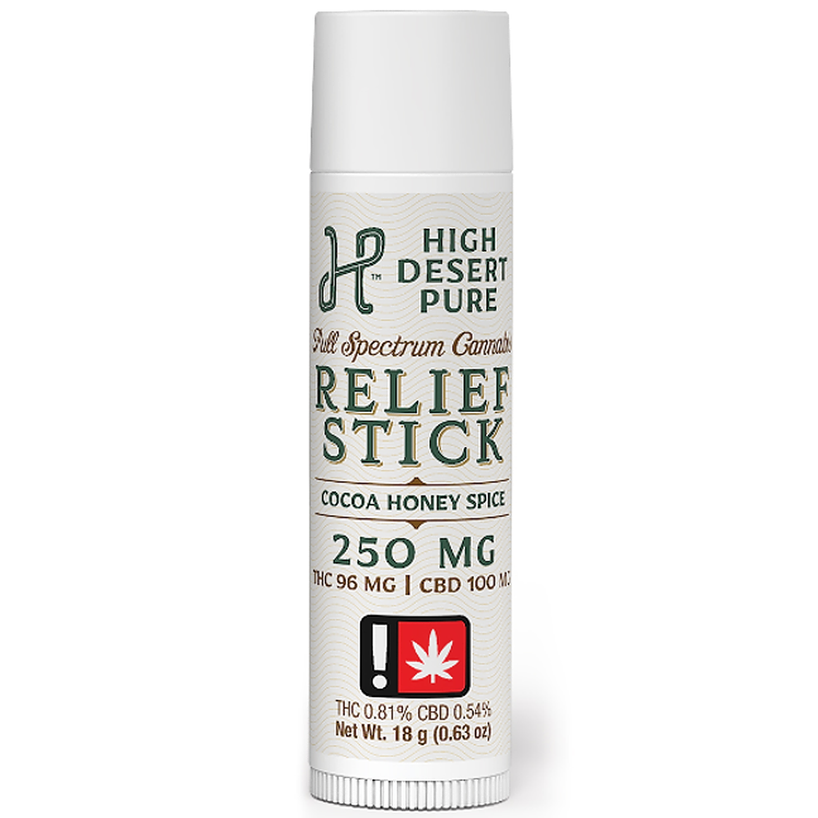 Photograph of product: High Desert Pure 17g 1:1:1 Cocoa Honey Spice Relief Stick