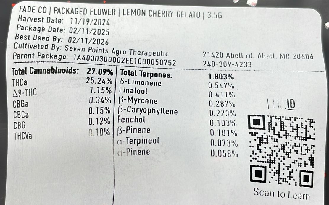 Photograph of Product: Fade Co. Lemon Cherry Gelato 3.5g
