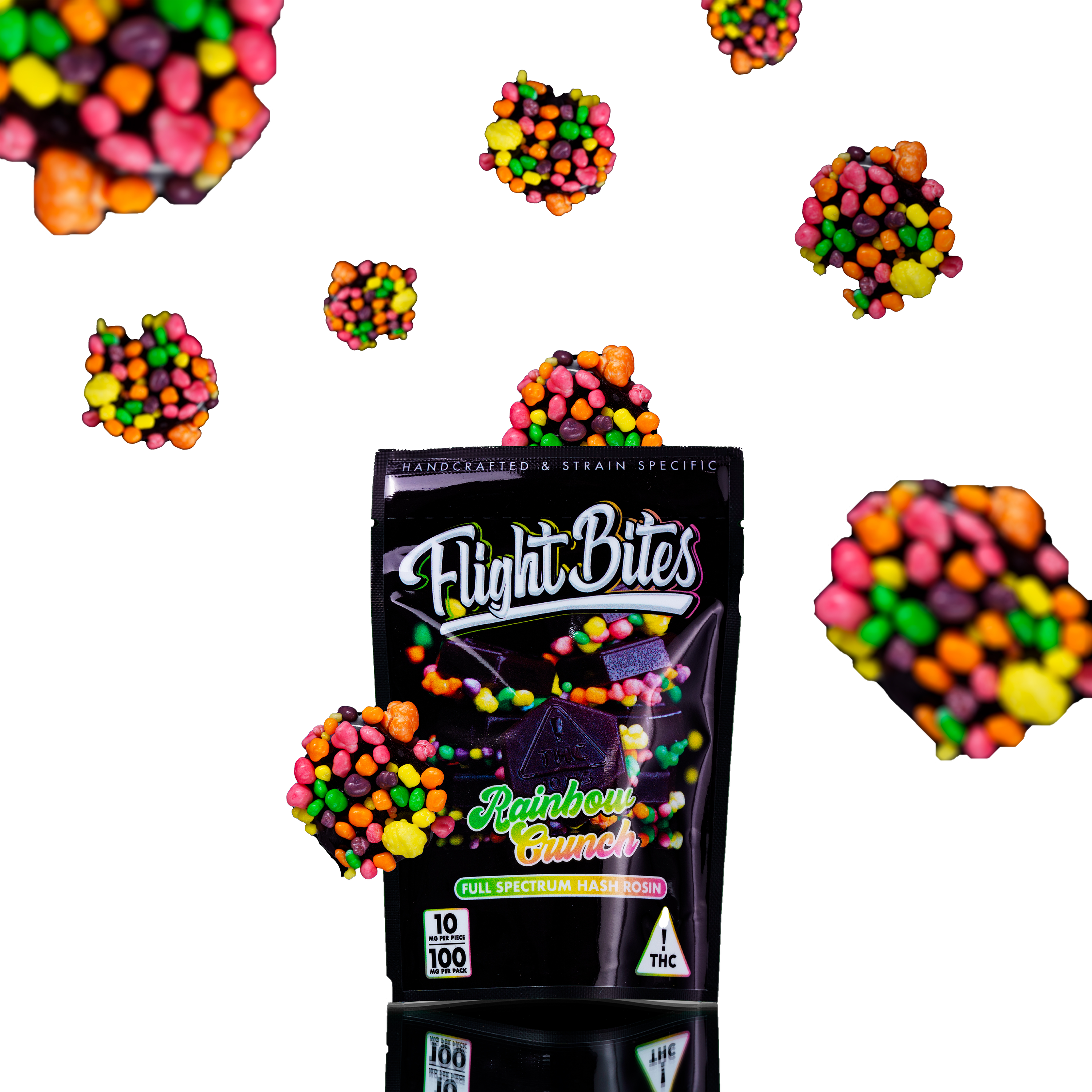 Photograph of Product: Rosin Infused Rainbow Crunch Gummies 100mg (10-Pack | 10mg Each)