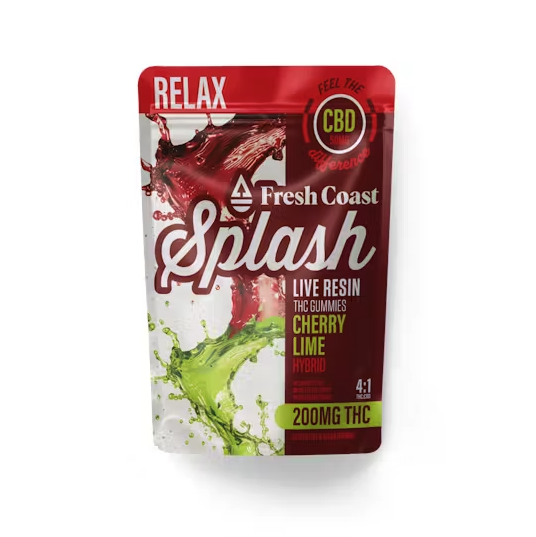 Photograph of product: Fresh Coast Splash 200mg Gummies - Cherry Lime Relax 4:1 (TH-oui:CBD)