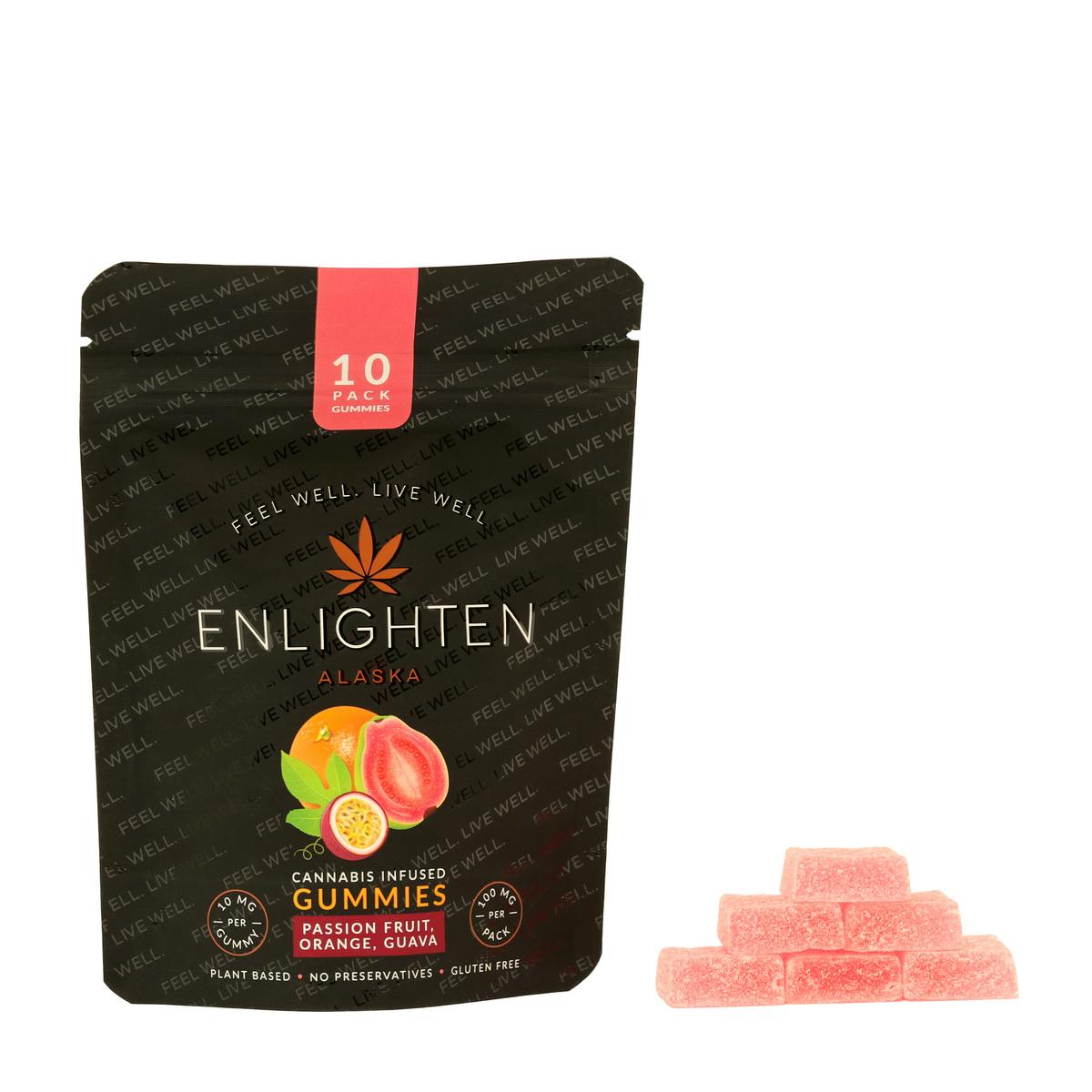 Photograph of product: Passion Orange Guava Gummies 100mg 10 pack - Bargain Bites
