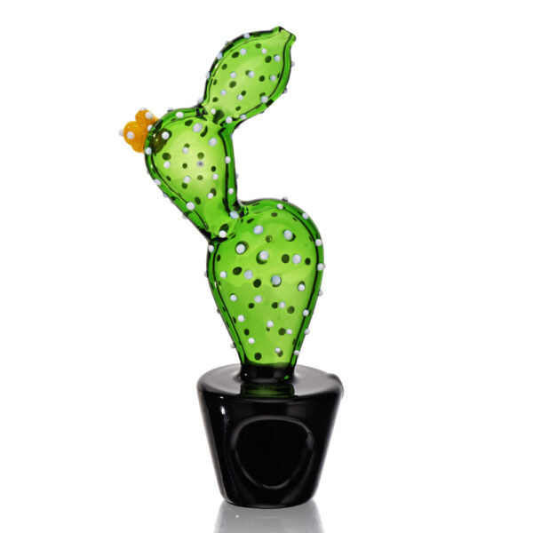 Photograph of product: EG Glass Transparent Potted Prickly Pear Hand Pipe Color: Black