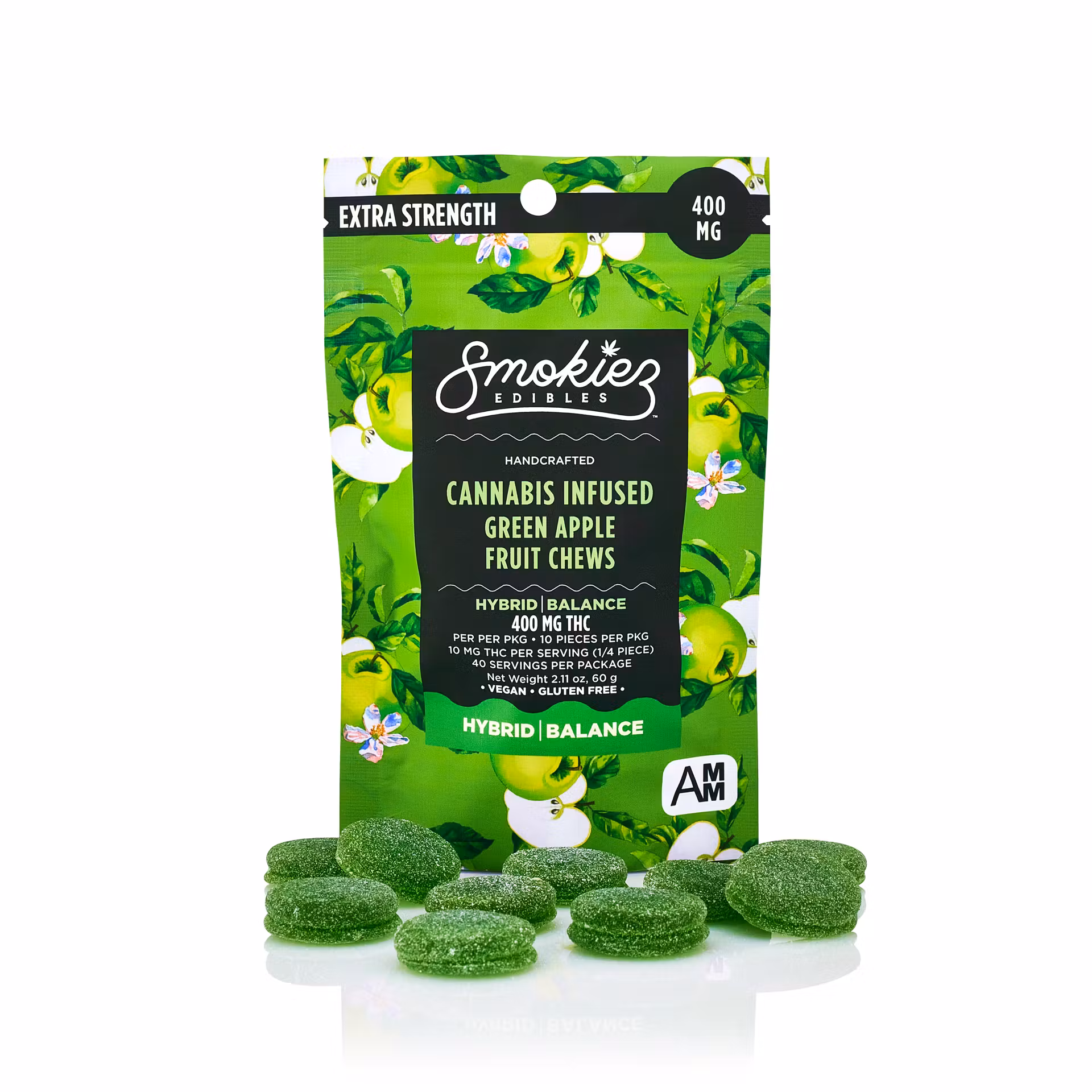 Photograph of product: Smokiez: Gummies | Sweet Green Apple | Hybrid | 400mg | 10pk