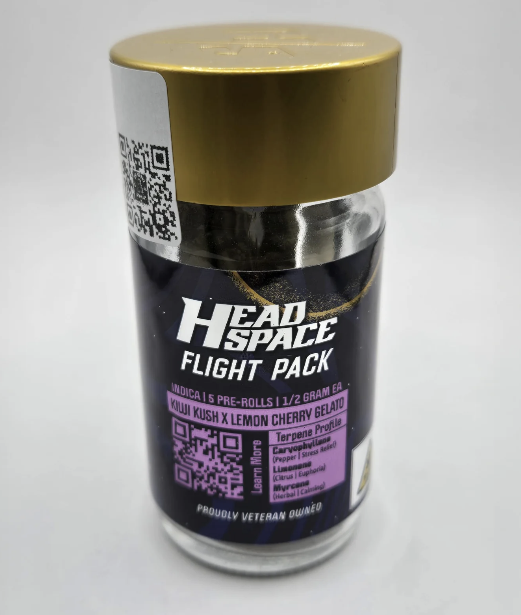 Photograph of product: Head Space- Kiwi Kush x Lemon Cherry Gelato- 5pk Pre-Rolls
