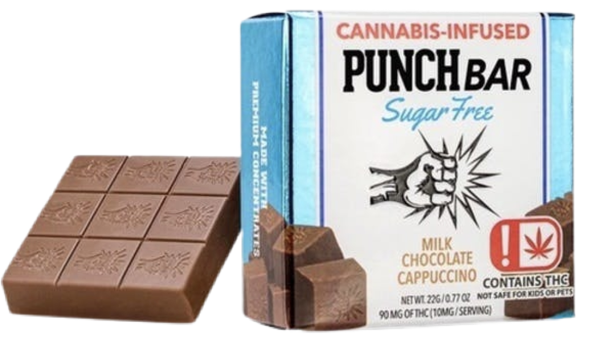 Photograph of product: SUGAR FREE CAPPUCCINO MILK CHOCOLATE PUNCHBAR | 100MG
