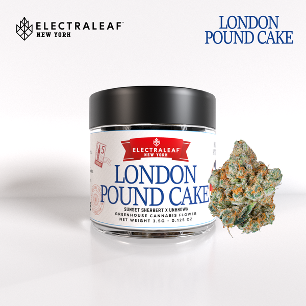 Photograph of product: Electraleaf- London Pound Cake- Green House Flower - 3.5g