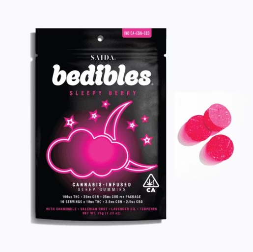 Photograph of product: Sleepy Berry [I] Bedibles | 100mg (10pk) 10:2.5:2.5 TH-oui:CBN:CBD Sleep Gummy | Saida