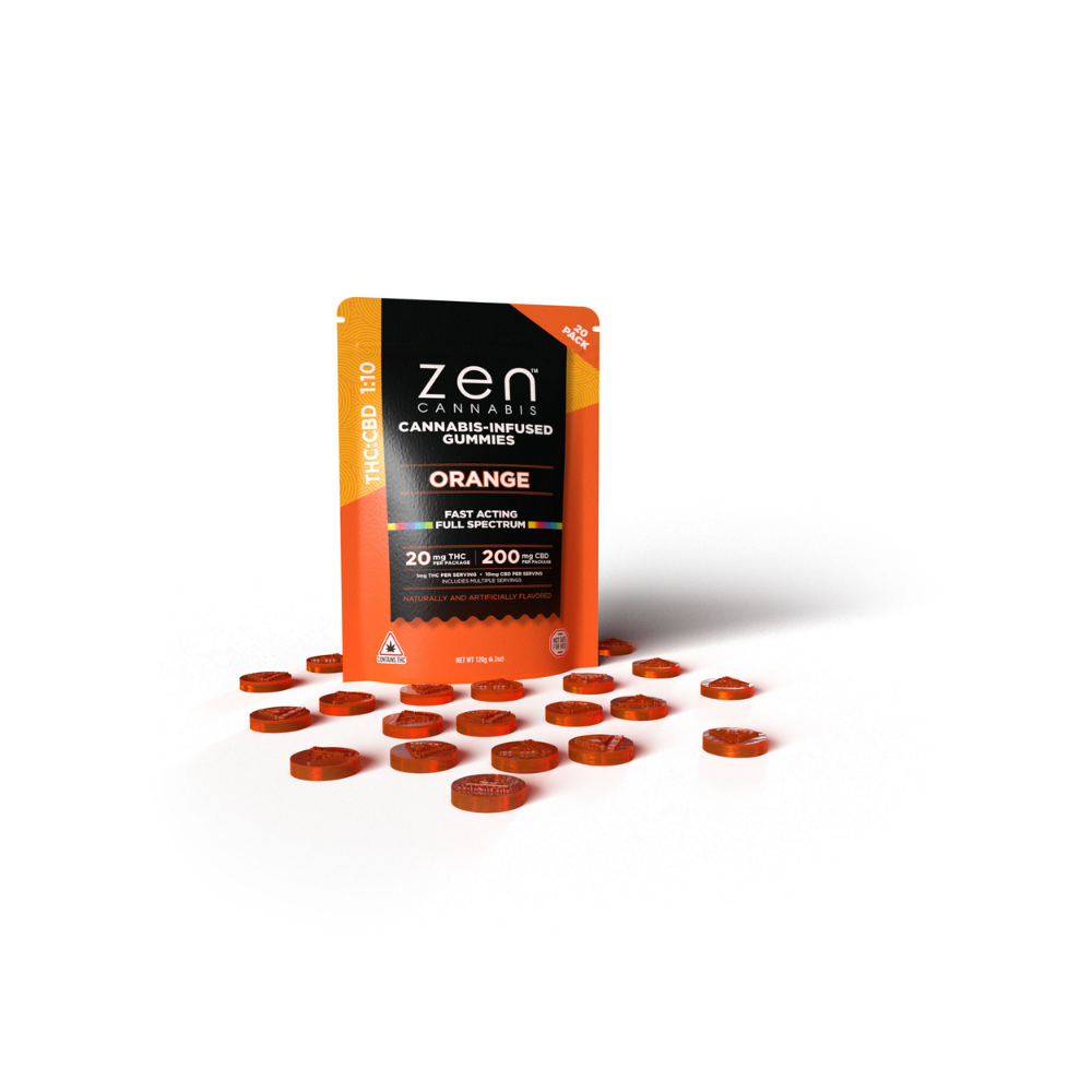 Photograph of product: Zen Gummy | Fast Acting | Full Spectrum | Orange 1:10 TH-oui:CBD 20mg 20pk
