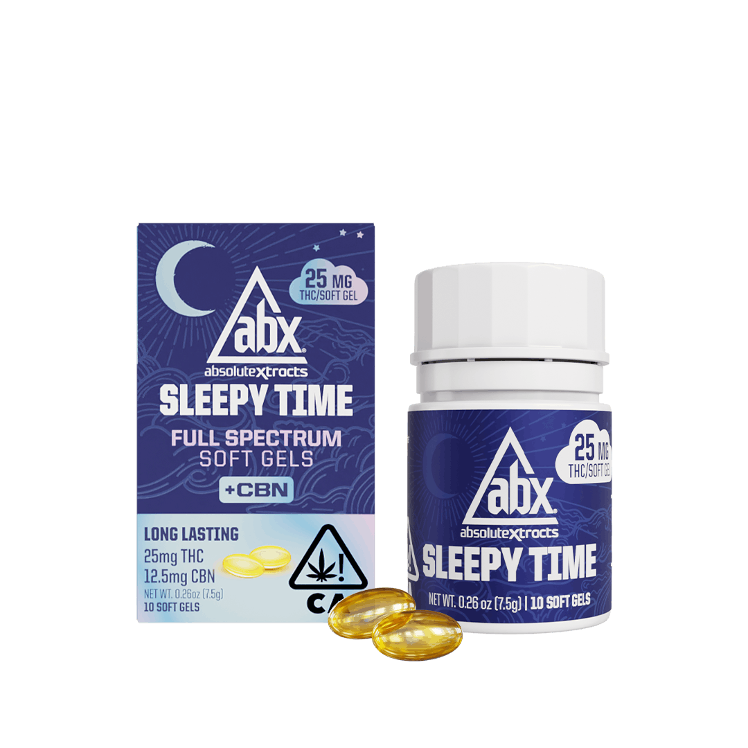 Photograph of product: ABX / absoluteXtracts | 25mg Sleepy Time Solventless + CBN Soft Gels (10 Count) | 250mg TH-oui/125mg CBN