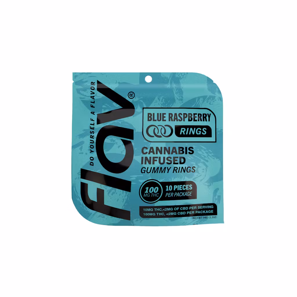 Photograph of product: Flav | Blue Raspberry Ring Gummies 10pk, 100mg