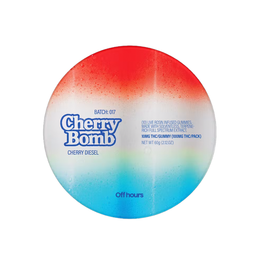 Photograph of product: Off Hours | Cherry Diesel "Cherry Bomb" Live Rosin Gummies | 10mg