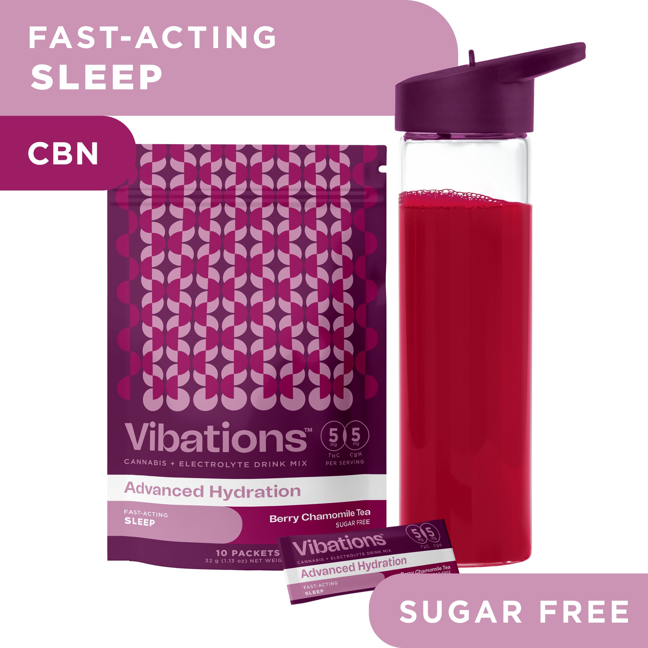 Photograph of product: VIBATIONS Drink Mix 100mg: Berry Chamomile 2:1 CBN 10pc