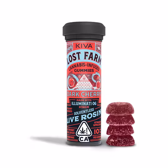 Photograph of product: Lost Farms | Live Rosin | Gummies | Dark Cherry Illuminati OG | 100mg
