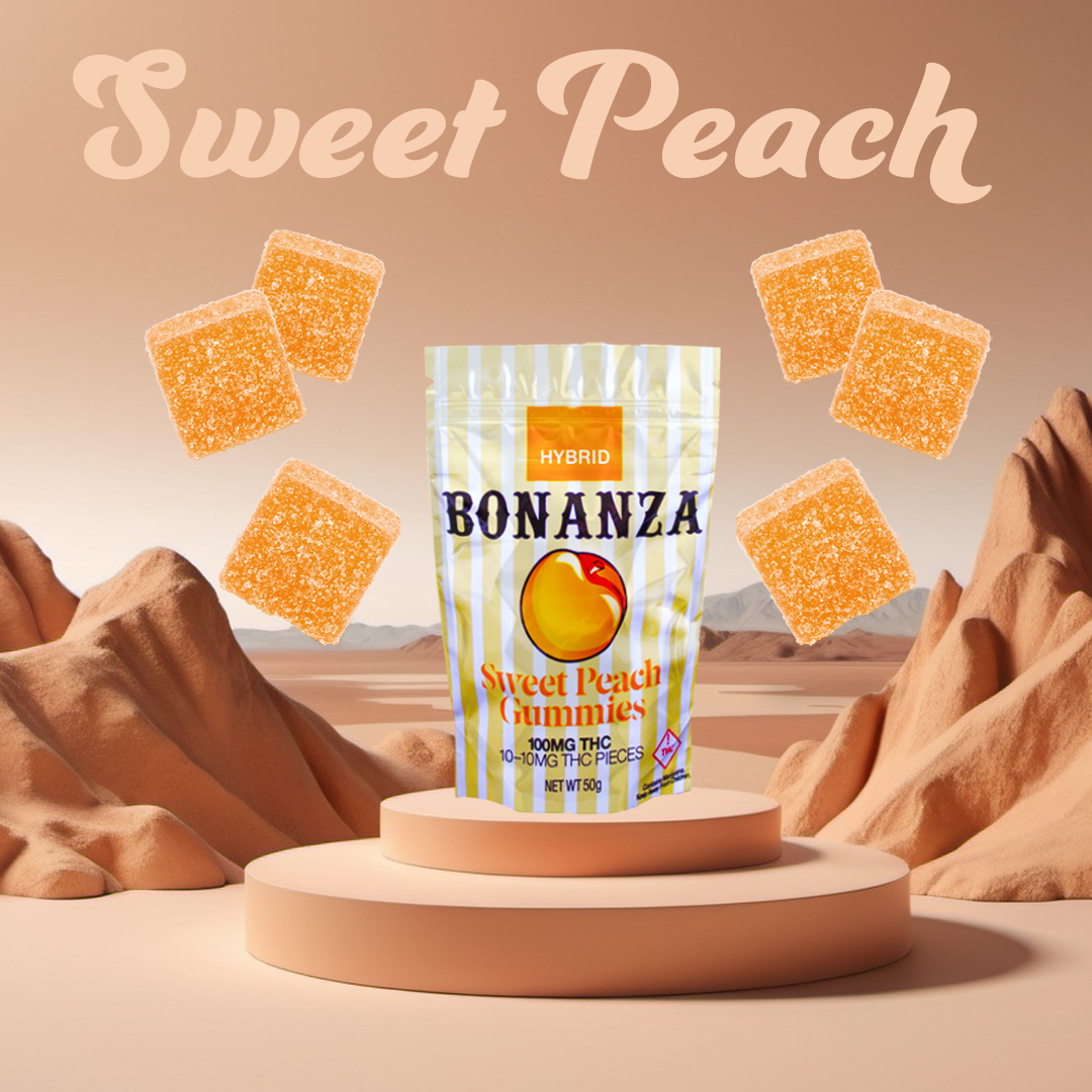 Photograph of product: Bonanza Peach Gummies 100MG