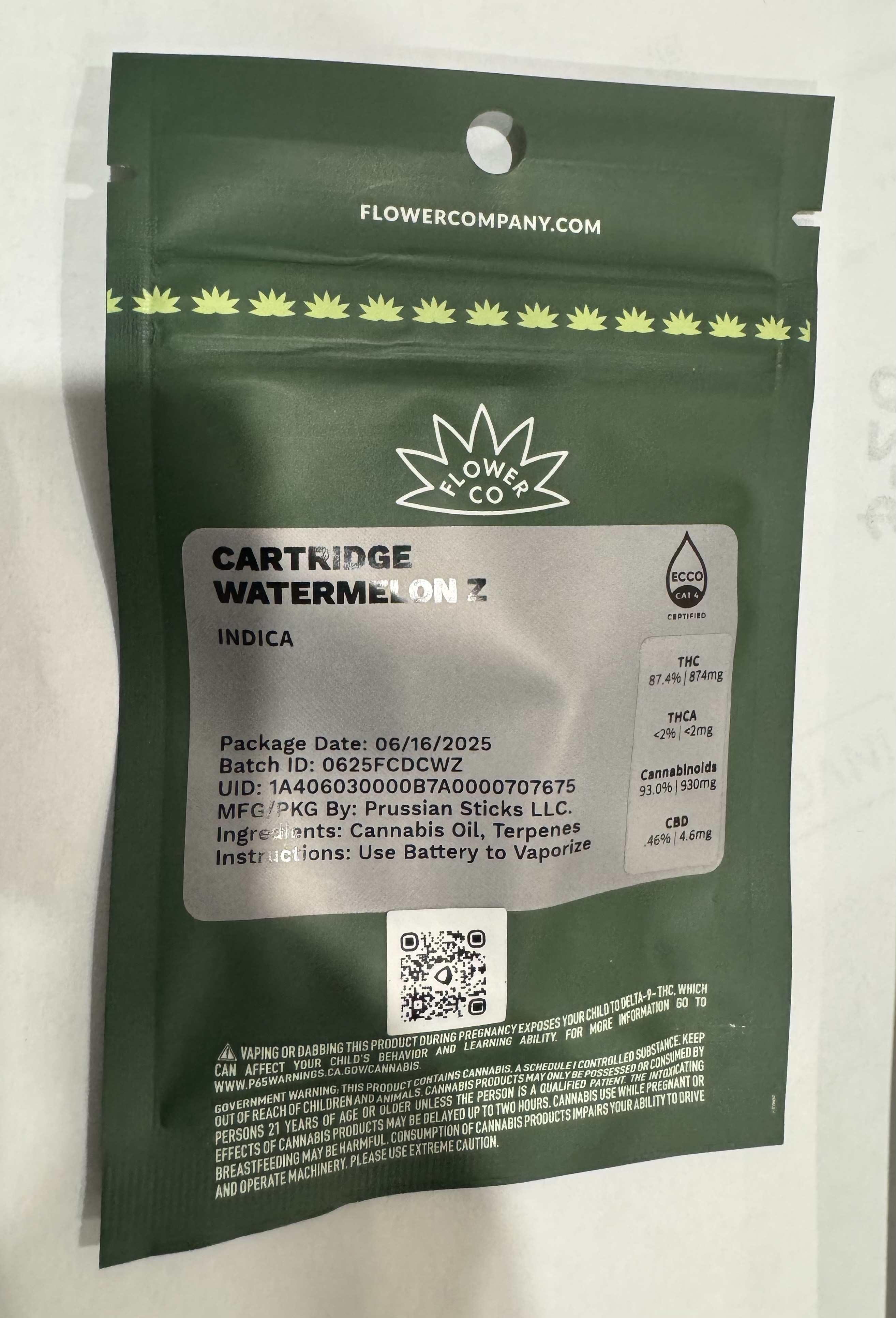 Photograph of product: WATERMELON Z 1G CARTRIDGE - 1 G