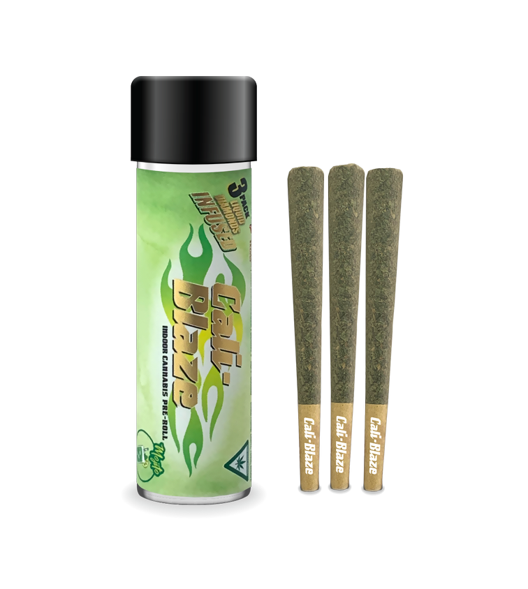 Photograph of product: Cali Blaze Infused Pre-Roll 3pk Mojito x Divine Kush Breath 1.8g