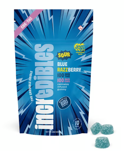 Photograph of product: Incredibles | Sour Blue Razzberry 1:1 CBG/TH-oui | 10pk/100mg