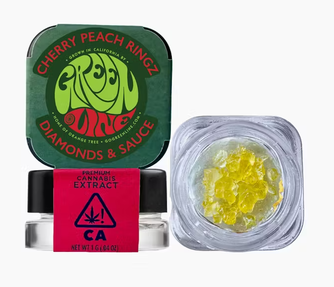 Photograph of product: Greenline Cherry Peach Ringz Diamonds & Sauce 1g