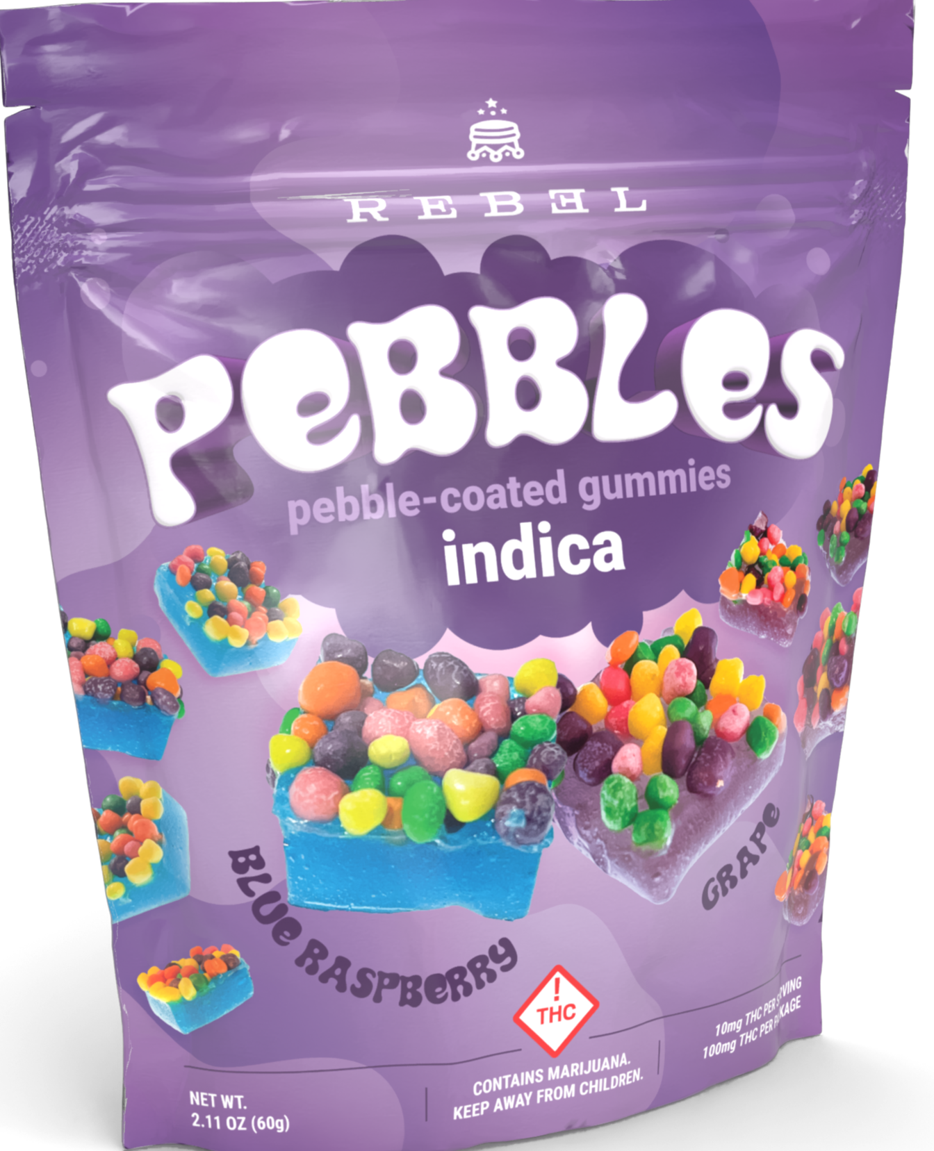Photograph of Product: Rebel "Pebbles" Gummies: Indica