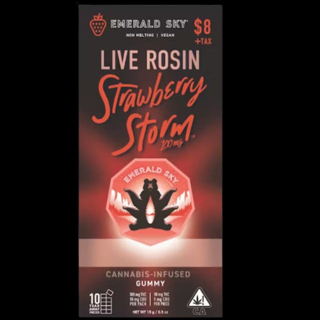 Photograph of product: Strawberry Storm 100mg Live Rosin Gummy - 