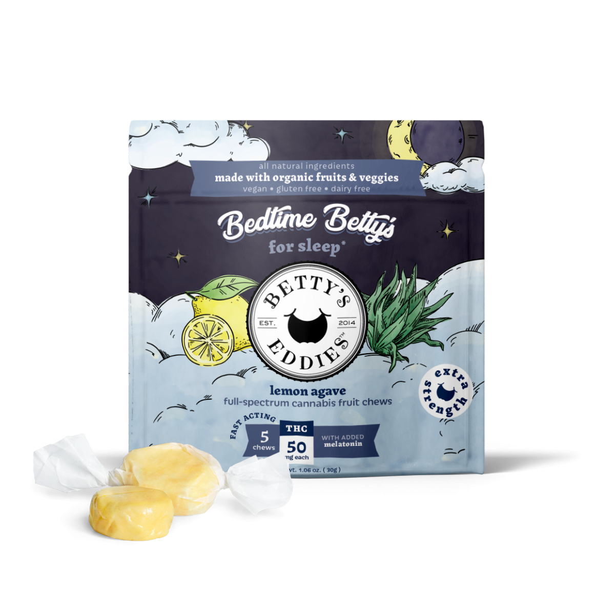 Photograph of product: Betty's Eddies | Bedtime Lemon Agave | 10 Pack | 5mg