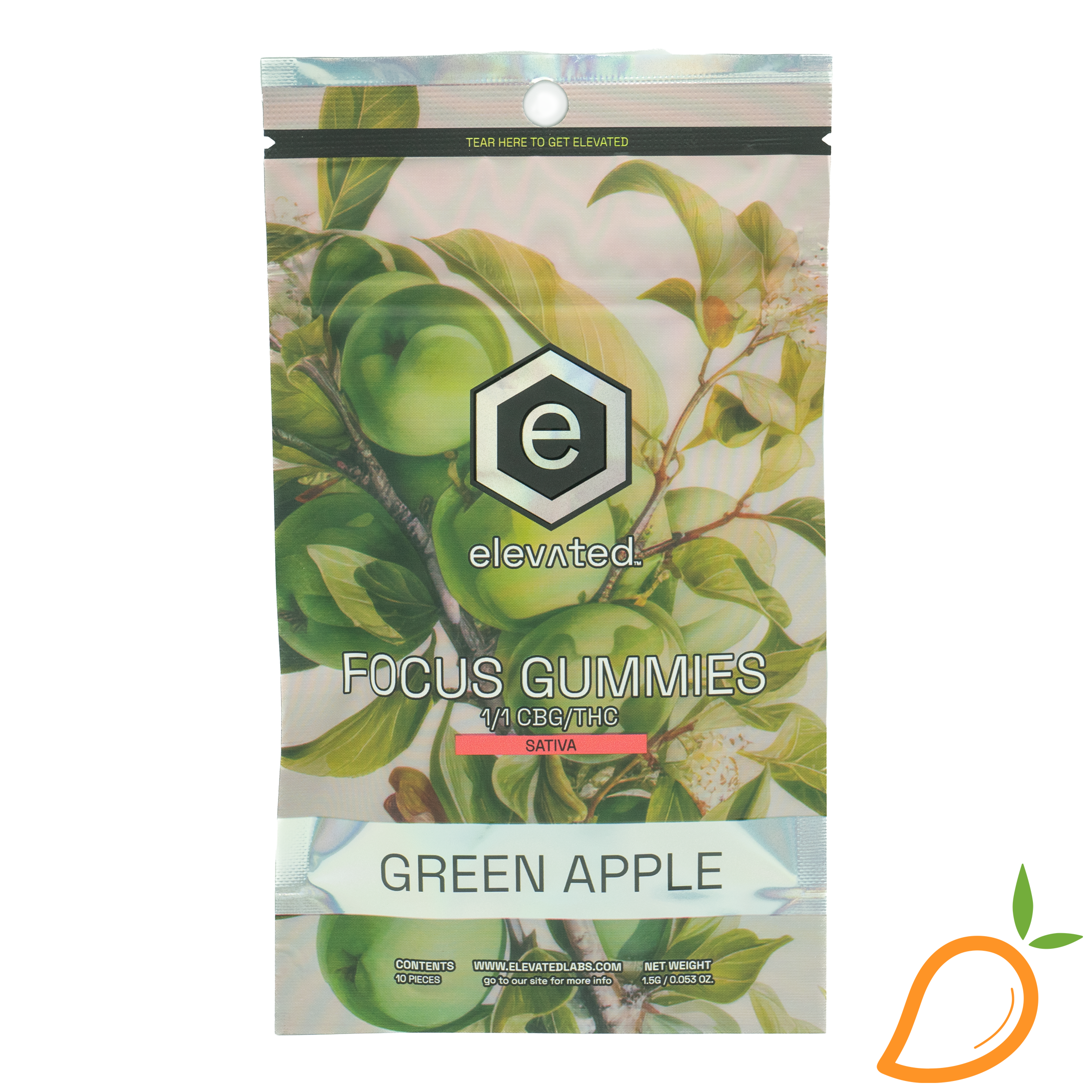 Photograph of product: 100mg 1:1 TH-oui:CBG Green Apple Focus Gummies Elevated