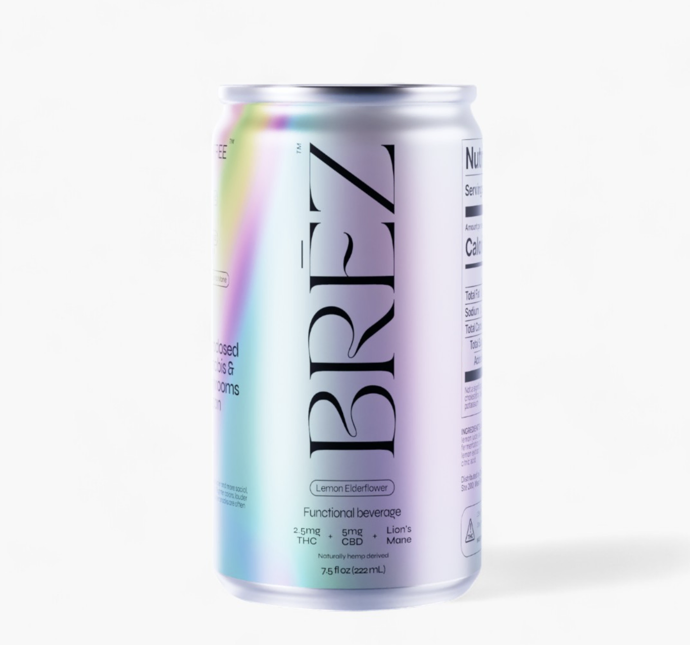 Photograph of product: Brez - Lemon Elderflower 2.5mg TH-oui | 5mg CBD | 1600mg Lion's Mane Mushroom Sparkling Beverage