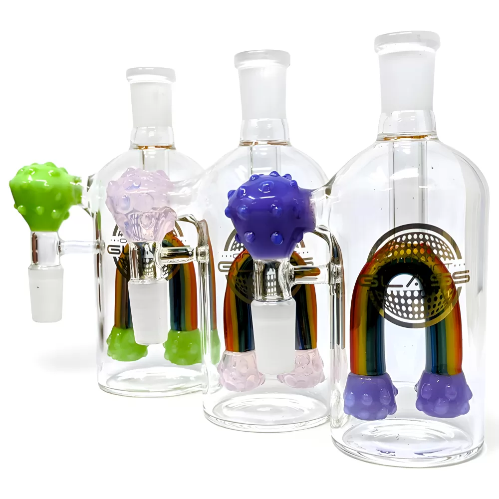 Photograph of product: Ash Catcher | Rainbow Candy Magic | 14mm on 90 deg Angle | On Point Glass | Assorted Colors