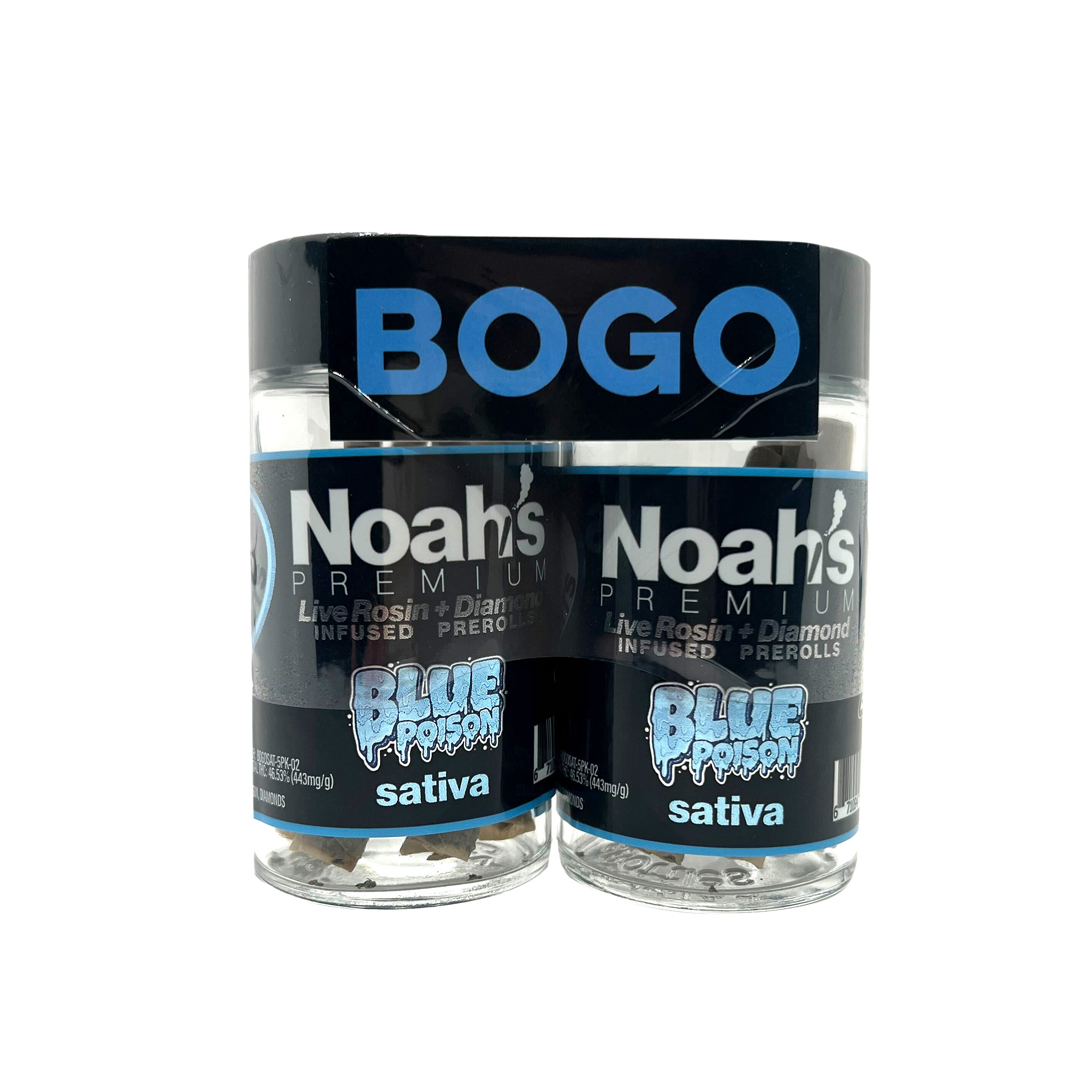 Photograph of product: NOAH'S BOGO BLUE POISON 5PK INFUSED PRE-ROLLS