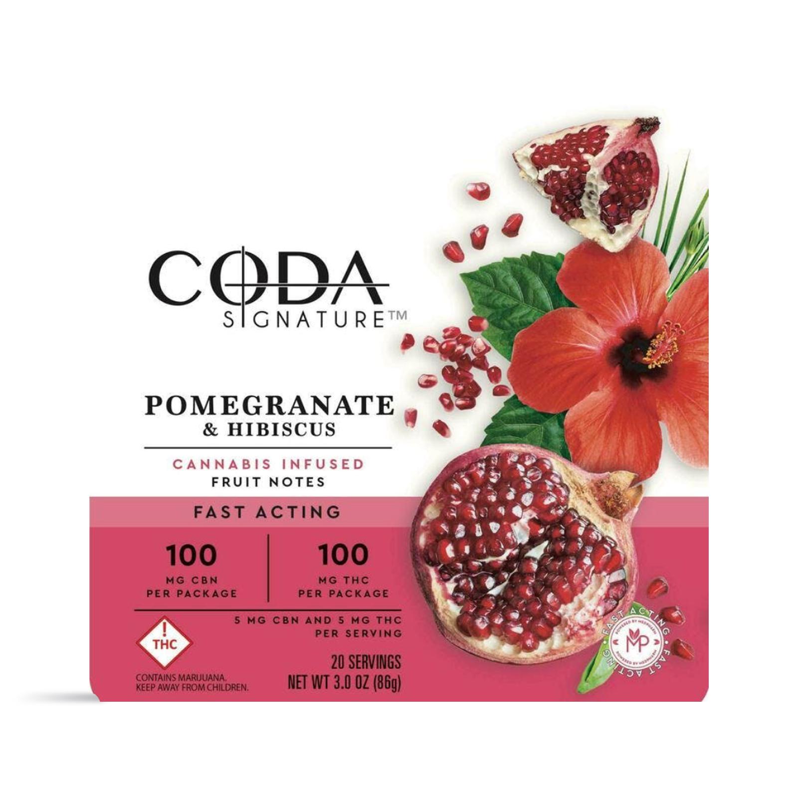 Photograph of product: 1:1 Pomegranate & Hibiscus Fruit Notes [20pk] (100mg TH-oui:100mg CBN)