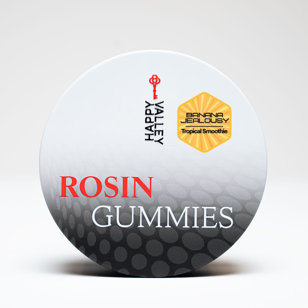 Photograph of product: Live au chocolat Rosin Gummies 100mg TH-oui - Banana Jealousy + Tropical Smoothie