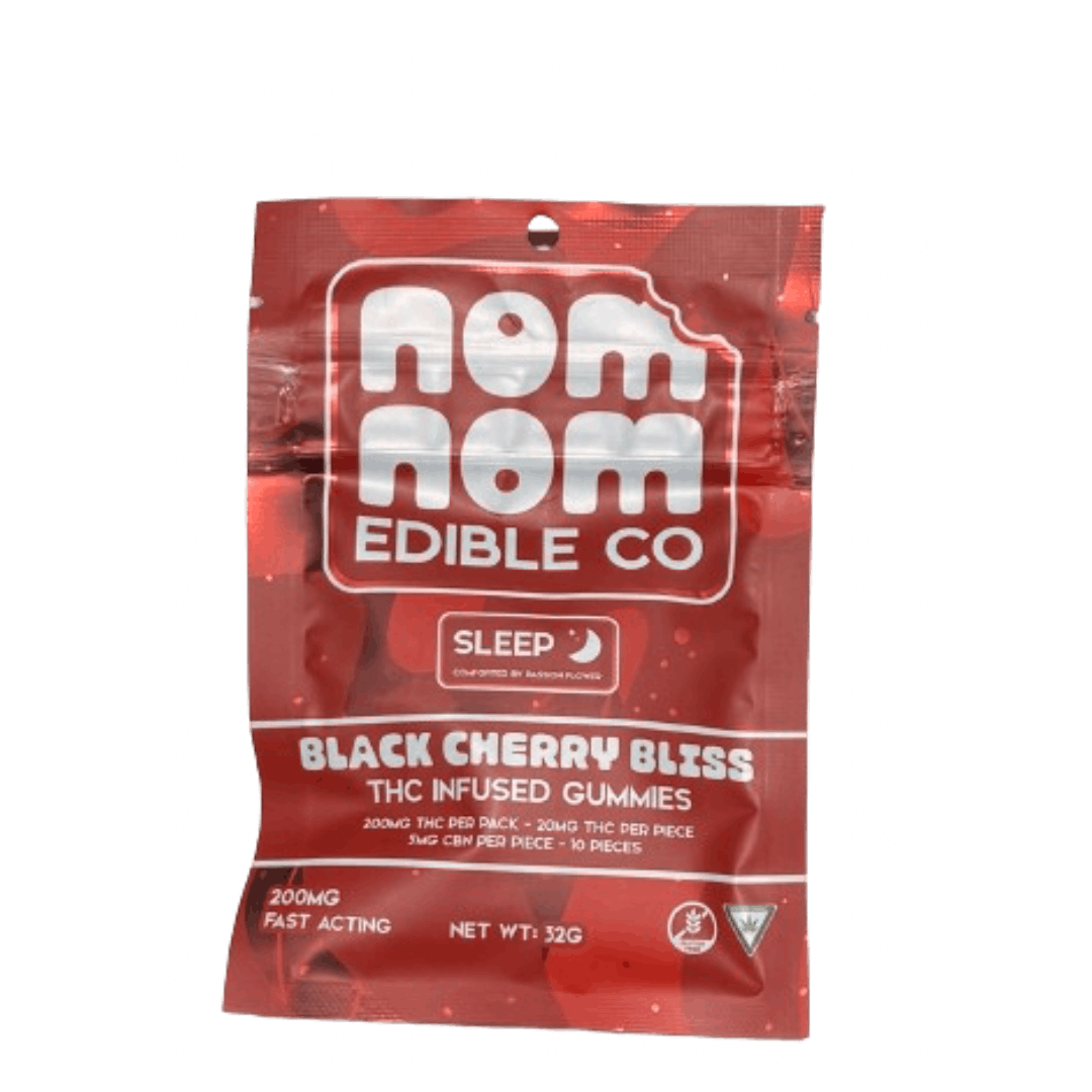 Photograph of Product: AU Nom Nom: Black Cherry Bliss 200mg Sleep Gummies 2 THC: 1 CBD