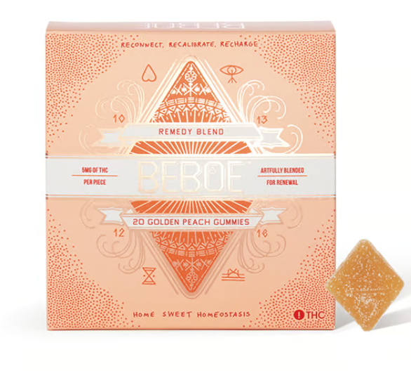 Photograph of product: Beboe: Golden Peach | 2:1 CBD:TH-oui | 100mg TH-oui | 20pk
